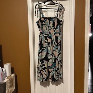 Black Leaf Smock Midi Dress (with Pockets)